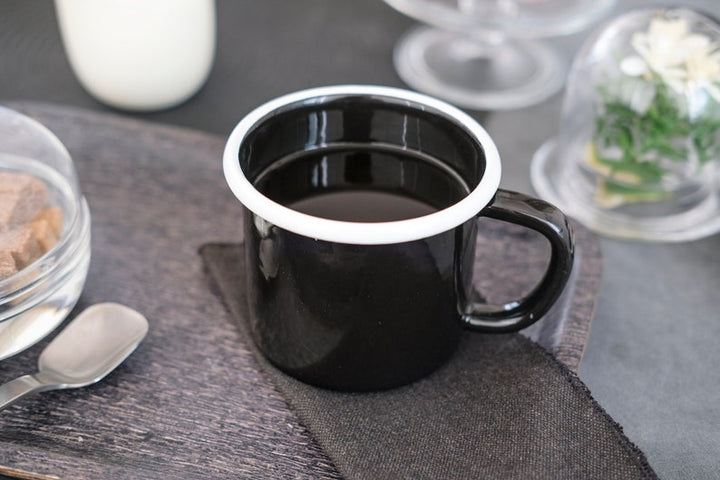 Black With White Rim Enamel Mug - Bonheim