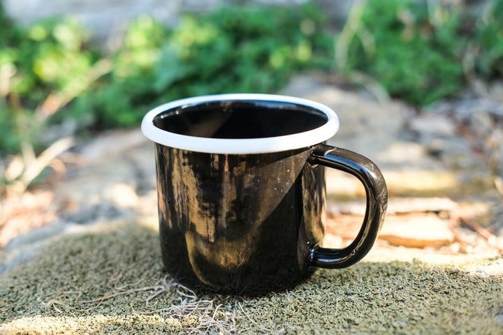 Black With White Rim Enamel Mug - Bonheim