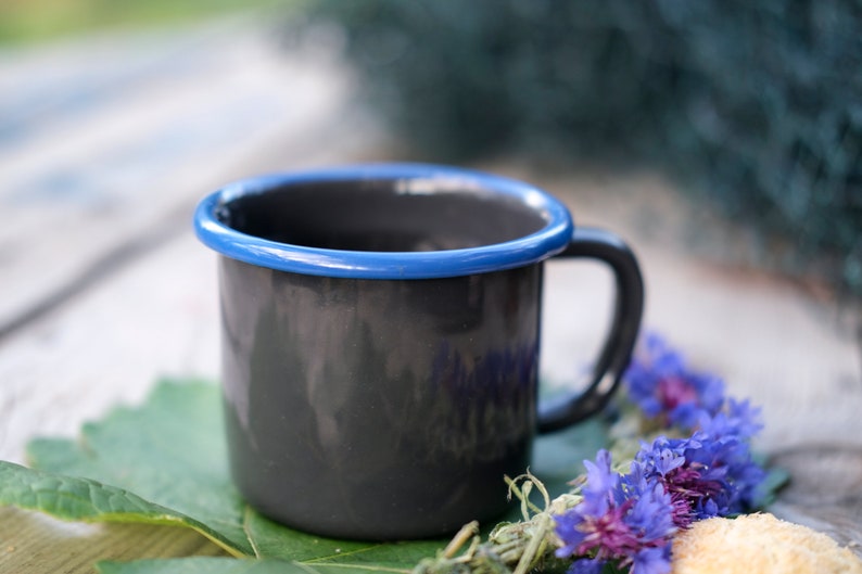 Anthracite With Blue Rim Enamel Mug - Bonheim