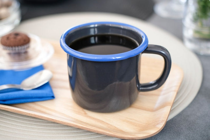 Anthracite With Blue Rim Enamel Mug - Bonheim