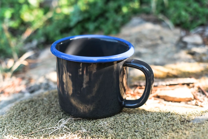 Anthracite With Blue Rim Enamel Mug - Bonheim