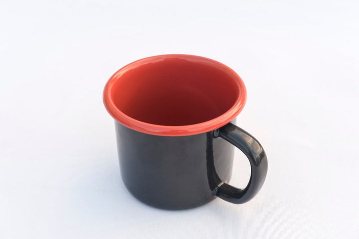 Anthracite With Salmon Red Rim Enamel Mug - Bonheim