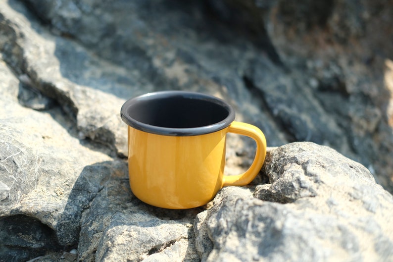 Yellow With Anthracite Rim Enamel Mug - Bonheim