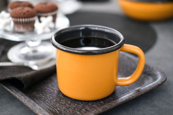 Yellow With Anthracite Rim Enamel Mug - Bonheim