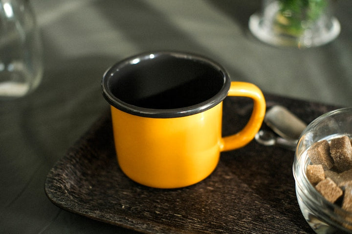 Yellow With Anthracite Rim Enamel Mug - Bonheim