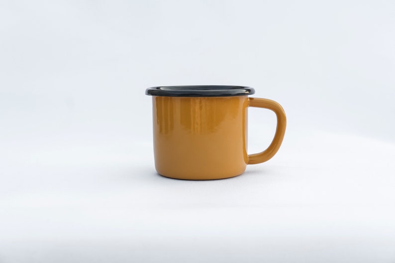 Yellow With Anthracite Rim Enamel Mug - Bonheim