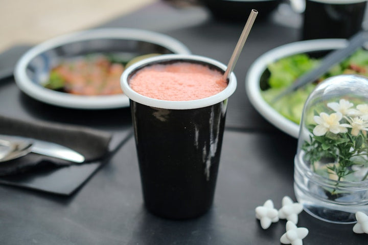 Black With White Rim Enamel Tumbler Cup - Bonheim