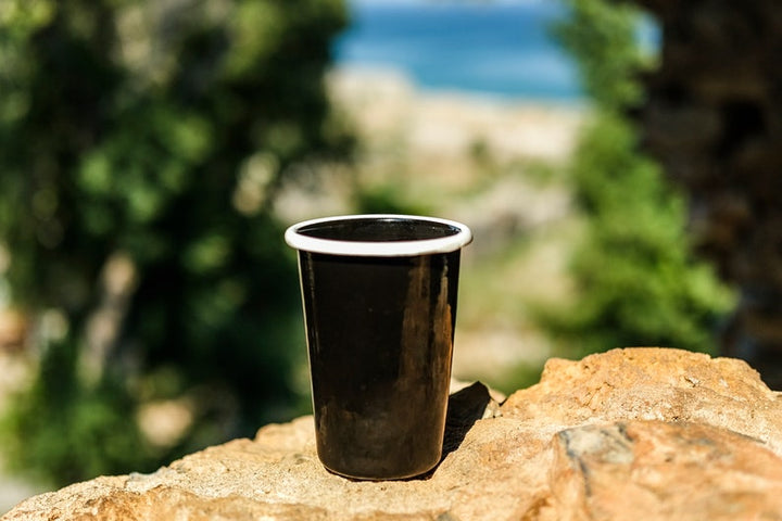 Black With White Rim Enamel Tumbler Cup - Bonheim