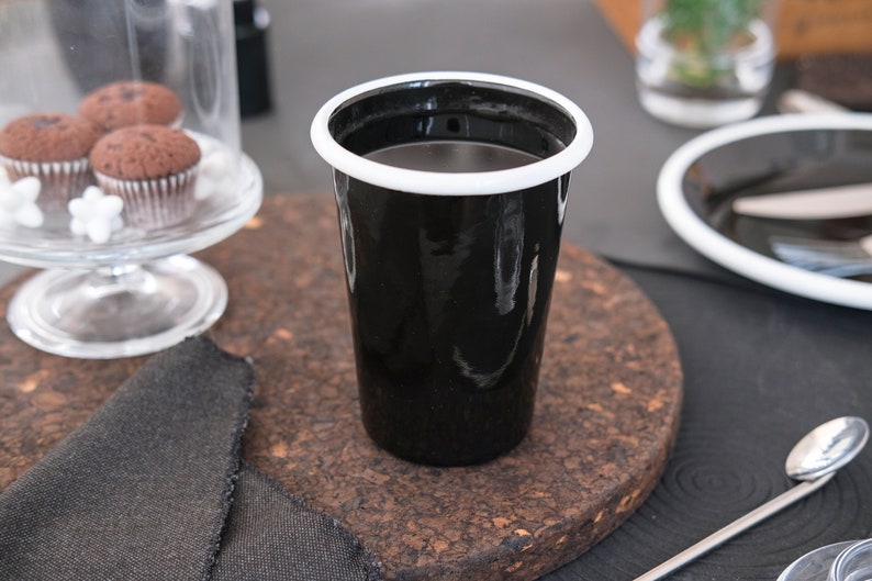 Black With White Rim Enamel Tumbler Cup - Bonheim