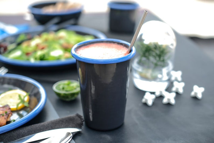 Anthracite With Blue Rim Enamel Tumbler Cup - Bonheim