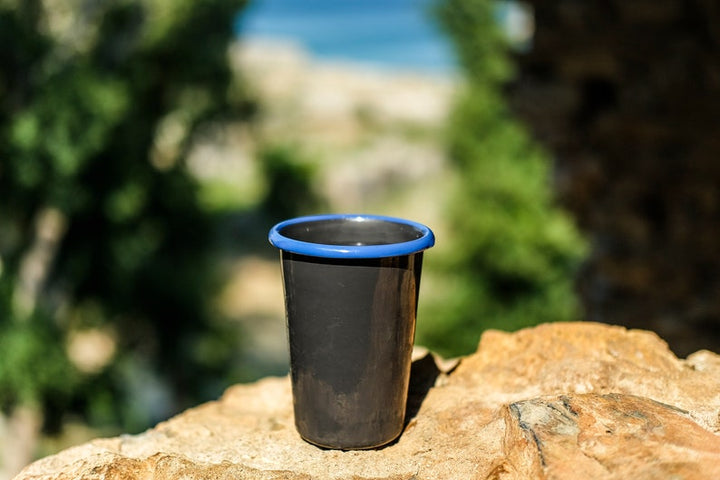 Anthracite With Blue Rim Enamel Tumbler Cup - Bonheim