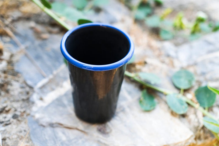 Anthracite With Blue Rim Enamel Tumbler Cup - Bonheim