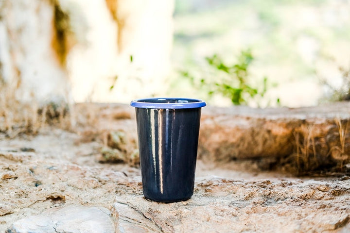 Anthracite With Blue Rim Enamel Tumbler Cup - Bonheim