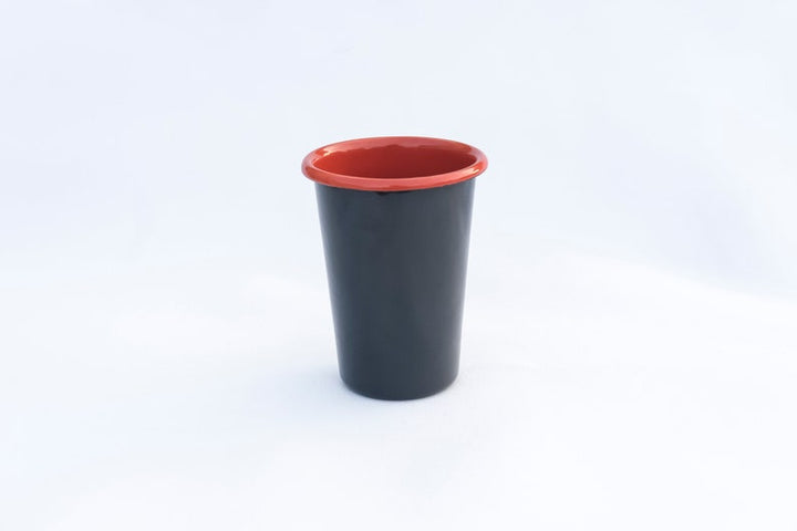 Anthracite With Salmon Red Rim Enamel Tumbler Cup - Bonheim