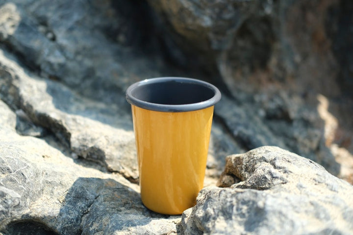 Yellow With Anthracite Rim Enamel Tumbler Cup - Bonheim