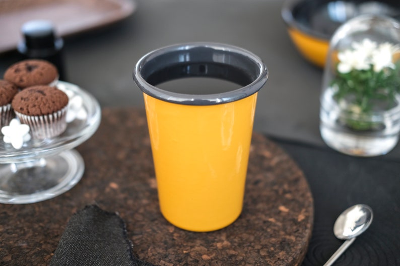 Yellow With Anthracite Rim Enamel Tumbler Cup - Bonheim