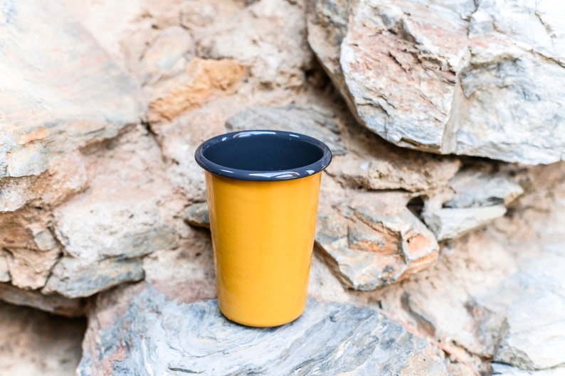 Yellow With Anthracite Rim Enamel Tumbler Cup - Bonheim