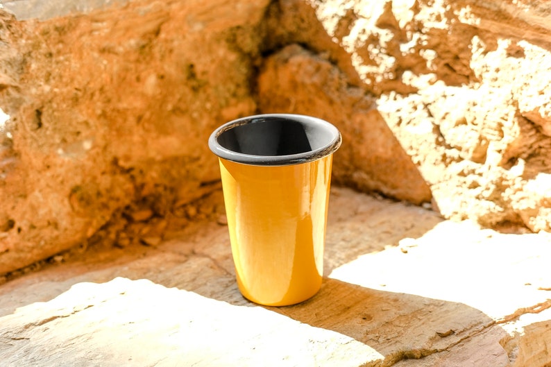 Yellow With Anthracite Rim Enamel Tumbler Cup - Bonheim