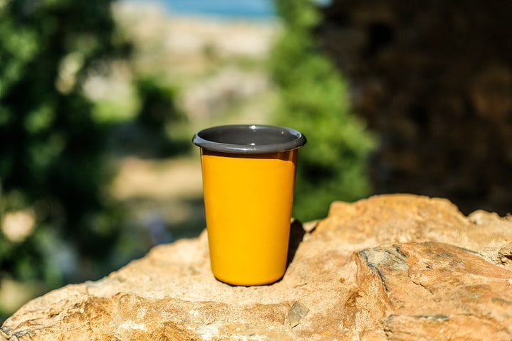 Yellow With Anthracite Rim Enamel Tumbler Cup - Bonheim