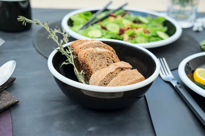 Black With White Rim Enamel Bowl - Bonheim