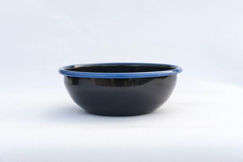 Anthracite With Blue Rim Enamel Bowl - Bonheim