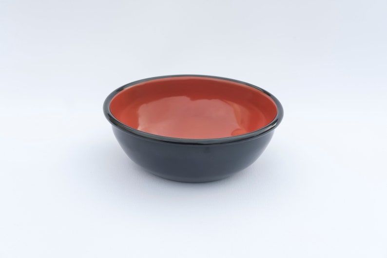 Anthracite With Salmon Red Rim Enamel Bowl - Bonheim