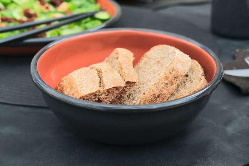 Anthracite With Salmon Red Rim Enamel Bowl - Bonheim