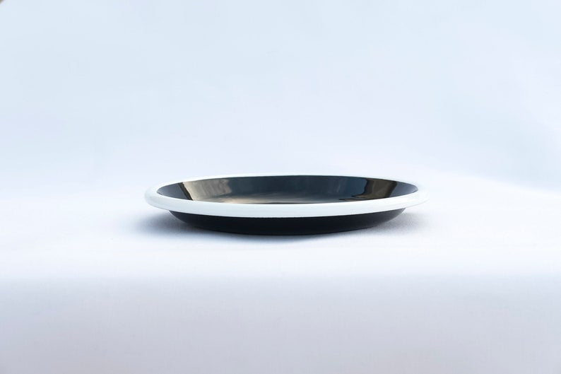 Black With White Rim Enamel Plate - Bonheim