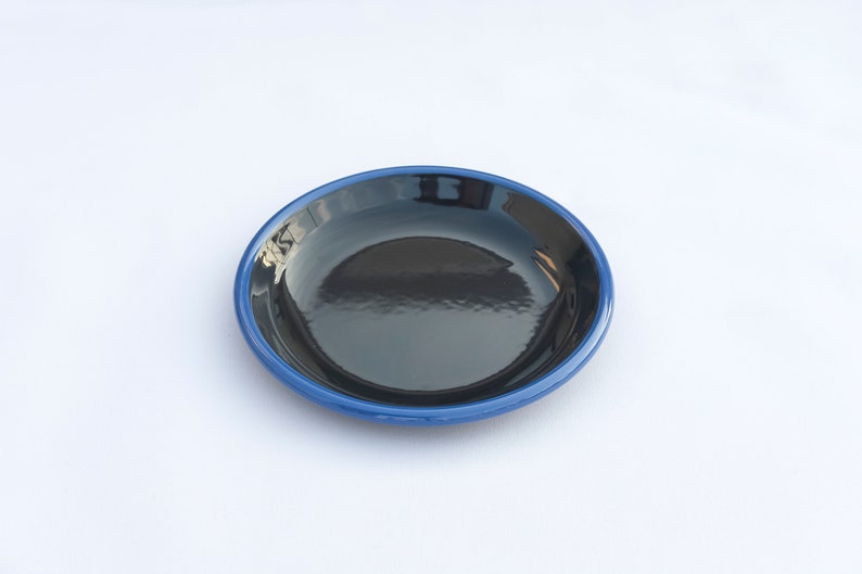 Anthracite With Blue Rim Enamel Plate - Bonheim