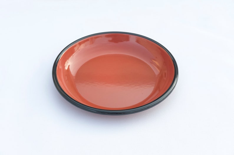 Salmon Red With Anthracite Rim Enamel Plate - Bonheim