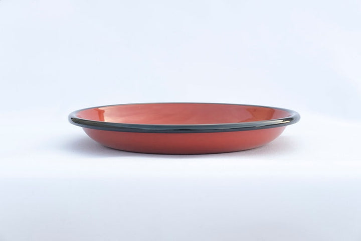 Salmon Red With Anthracite Rim Enamel Plate - Bonheim